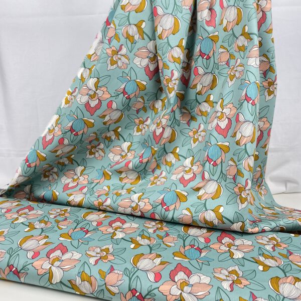 Baumwollstretch Blumen mint-puder – Bild 7
