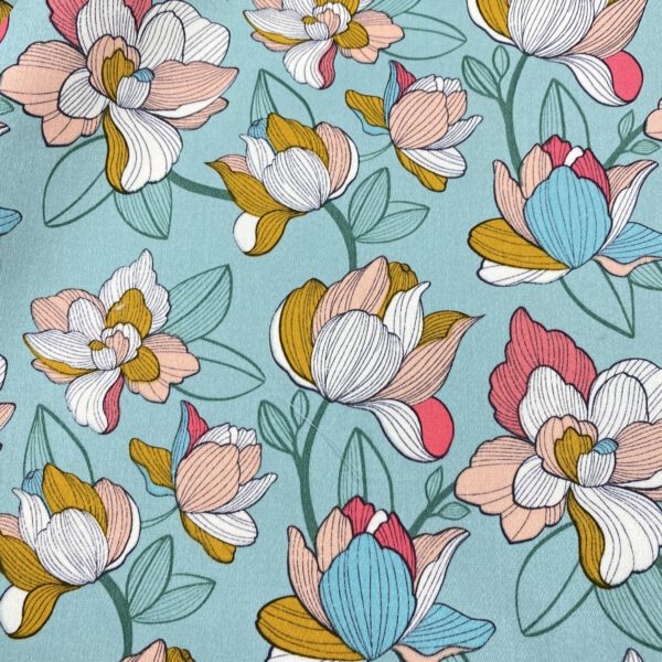Baumwollstretch Blumen mint-puder – Bild 6