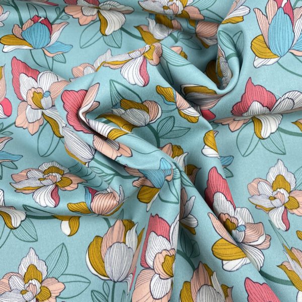 Baumwollstretch Blumen mint-puder – Bild 5