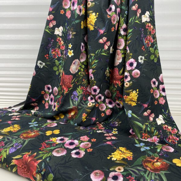 Baumwolljersey Digitaldruck Anthrazit Flower – Bild 2