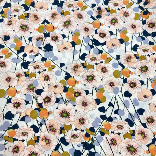 Viscose Digital Flowers Ecru