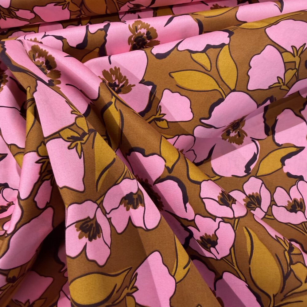 Baumwollsatin Blumen Rosa-Karamell – Bild 2