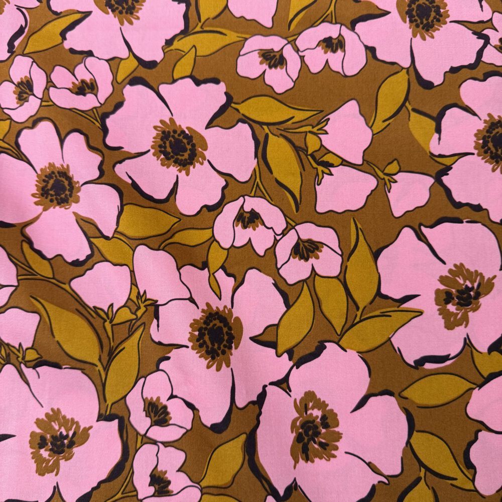 Baumwollsatin Blumen Rosa-Karamell – Bild 3