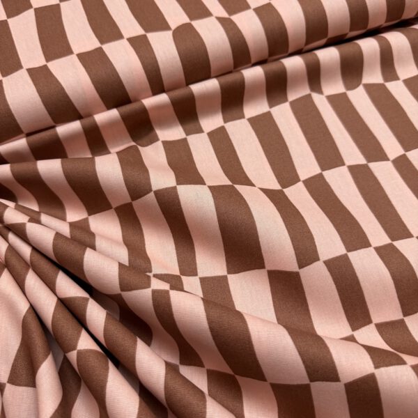Baumwollstoff im skandinavischen Design – Wavy Check Rosa/Braun
