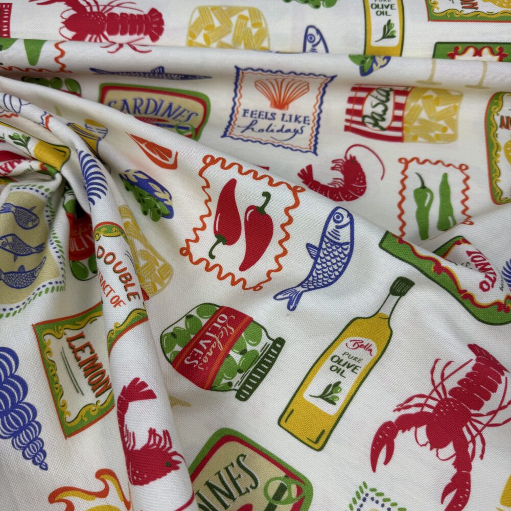 Mediterranean Summer Vibes – Hochwertiger Half-Panama Baumwollstoff mit Amalfiküsten- & Food-Print – Bild 5